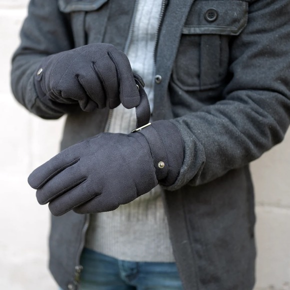 ISOTONER Men's L Black SmartTOUCH/DRI Gloves Microsuede w/ Adjustable Wrist Tab - Picture 1 of 5
